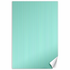 Classy Tiffany Aqua Blue Sailor Stripes Canvas 12  X 18   by PodArtist