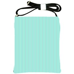 Classy Tiffany Aqua Blue Sailor Stripes Shoulder Sling Bags by PodArtist