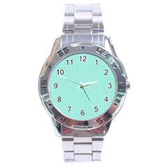 Classy Tiffany Aqua Blue Sailor Stripes Stainless Steel Analogue Watch by PodArtist