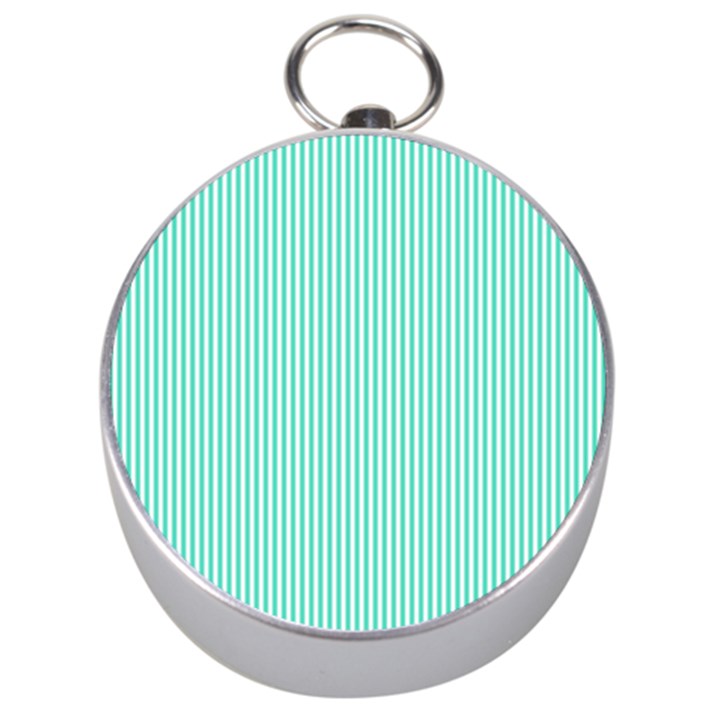 Classy Tiffany Aqua Blue Sailor Stripes Silver Compasses