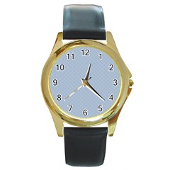 Powder Blue Stitched And Quilted Pattern Round Gold Metal Watch by PodArtist