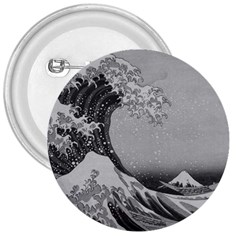 Black And White Japanese Great Wave Off Kanagawa By Hokusai 3  Buttons by PodArtist