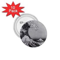 Black And White Japanese Great Wave Off Kanagawa By Hokusai 1 75  Buttons (10 Pack) by PodArtist