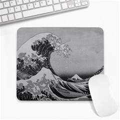 Black And White Japanese Great Wave Off Kanagawa By Hokusai Large Mousepads by PodArtist