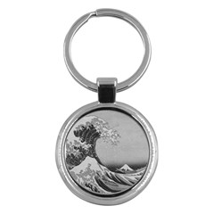 Black And White Japanese Great Wave Off Kanagawa By Hokusai Key Chains (round)  by PodArtist