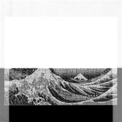 Black And White Japanese Great Wave Off Kanagawa By Hokusai Rectangular Jigsaw Puzzl by PodArtist