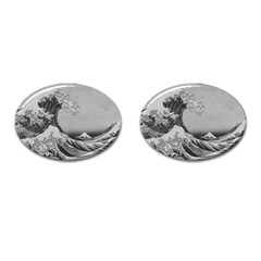 Black And White Japanese Great Wave Off Kanagawa By Hokusai Cufflinks (oval) by PodArtist