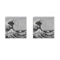 Black And White Japanese Great Wave Off Kanagawa By Hokusai Cufflinks (square) by PodArtist