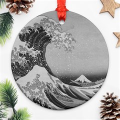 Black And White Japanese Great Wave Off Kanagawa By Hokusai Round Ornament (two Sides) by PodArtist