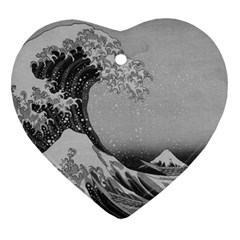 Black And White Japanese Great Wave Off Kanagawa By Hokusai Heart Ornament (two Sides) by PodArtist