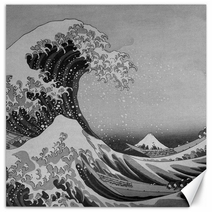 Black and White Japanese Great Wave off Kanagawa by Hokusai Canvas 16  x 16  