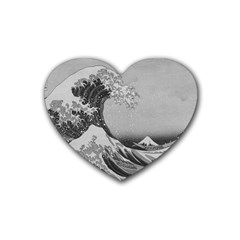 Black And White Japanese Great Wave Off Kanagawa By Hokusai Rubber Coaster (heart)  by PodArtist