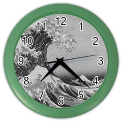 Black And White Japanese Great Wave Off Kanagawa By Hokusai Color Wall Clocks by PodArtist