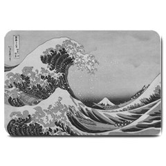 Black And White Japanese Great Wave Off Kanagawa By Hokusai Large Doormat  by PodArtist