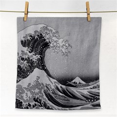 Black And White Japanese Great Wave Off Kanagawa By Hokusai Face Towel by PodArtist