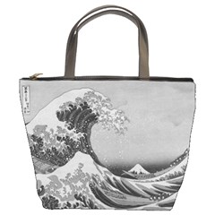 Black And White Japanese Great Wave Off Kanagawa By Hokusai Bucket Bags by PodArtist