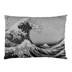 Black And White Japanese Great Wave Off Kanagawa By Hokusai Pillow Case by PodArtist