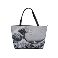 Black And White Japanese Great Wave Off Kanagawa By Hokusai Shoulder Handbags by PodArtist