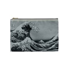 Black And White Japanese Great Wave Off Kanagawa By Hokusai Cosmetic Bag (medium)  by PodArtist