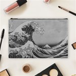 Black and White Japanese Great Wave off Kanagawa by Hokusai Cosmetic Bag (Large)  Front