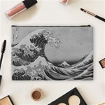 Black and White Japanese Great Wave off Kanagawa by Hokusai Cosmetic Bag (Large)  Back