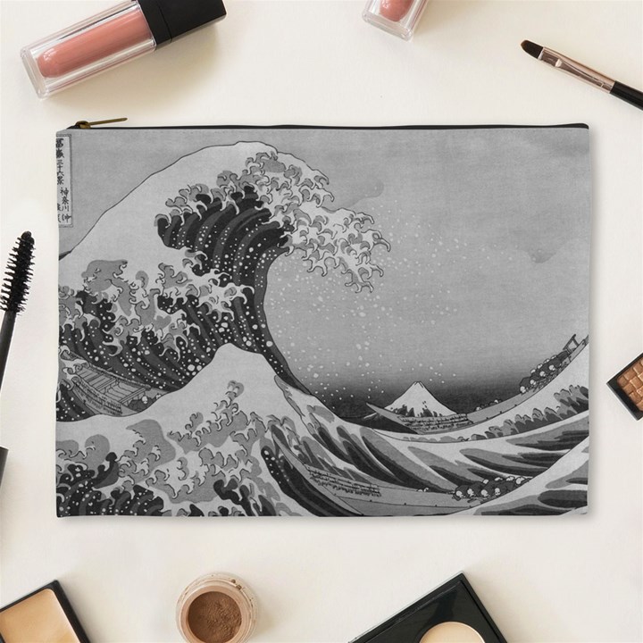 Black and White Japanese Great Wave off Kanagawa by Hokusai Cosmetic Bag (XL)