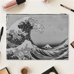 Black and White Japanese Great Wave off Kanagawa by Hokusai Cosmetic Bag (XL) Back