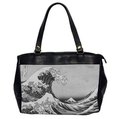 Black And White Japanese Great Wave Off Kanagawa By Hokusai Office Handbags (2 Sides)  by PodArtist