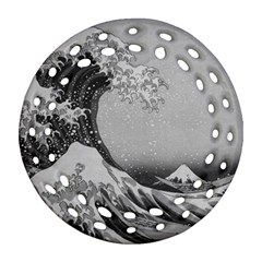 Black And White Japanese Great Wave Off Kanagawa By Hokusai Round Filigree Ornament (two Sides)