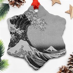 Black And White Japanese Great Wave Off Kanagawa By Hokusai Snowflake Ornament (two Sides) by PodArtist