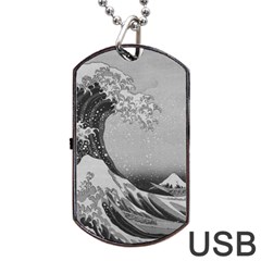 Black And White Japanese Great Wave Off Kanagawa By Hokusai Dog Tag Usb Flash (one Side) by PodArtist