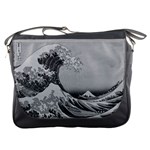 Black and White Japanese Great Wave off Kanagawa by Hokusai Messenger Bags Front