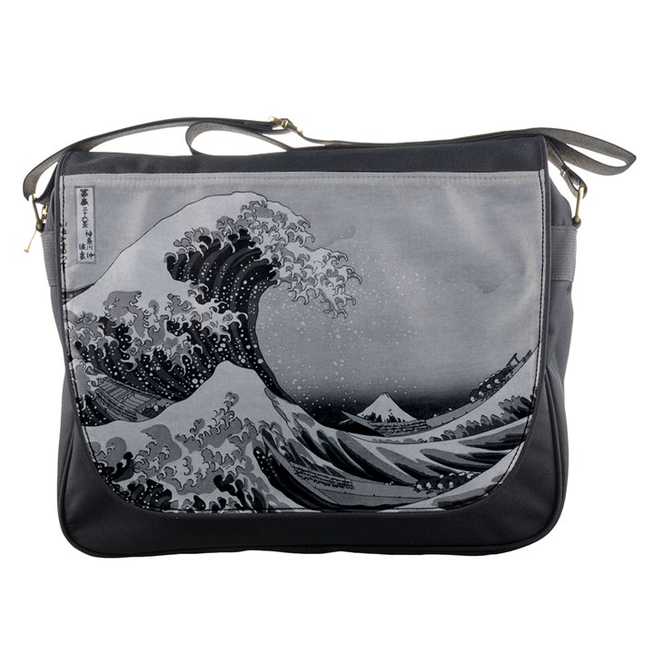 Black and White Japanese Great Wave off Kanagawa by Hokusai Messenger Bags