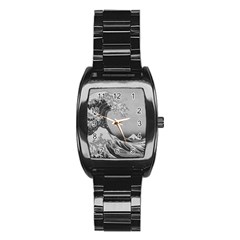 Black And White Japanese Great Wave Off Kanagawa By Hokusai Stainless Steel Barrel Watch by PodArtist