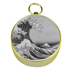 Black And White Japanese Great Wave Off Kanagawa By Hokusai Gold Compasses by PodArtist