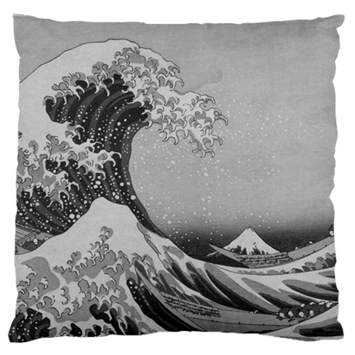 Black and White Japanese Great Wave off Kanagawa by Hokusai Large Flano Cushion Case (One Side)