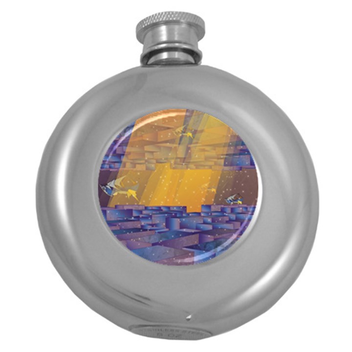 Up Down City Round Hip Flask (5 oz)