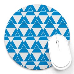 Blue & White Triangle Pattern  Round Mousepads by berwies