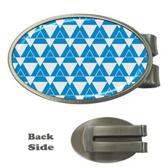 Blue & White Triangle Pattern  Money Clips (oval)  by berwies