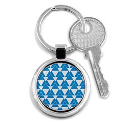 Blue & White Triangle Pattern  Key Chains (round)  by berwies