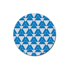 Blue & White Triangle Pattern  Rubber Round Coaster (4 Pack)  by berwies