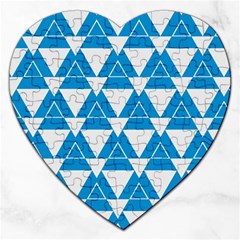 Blue & White Triangle Pattern  Jigsaw Puzzle (heart) by berwies