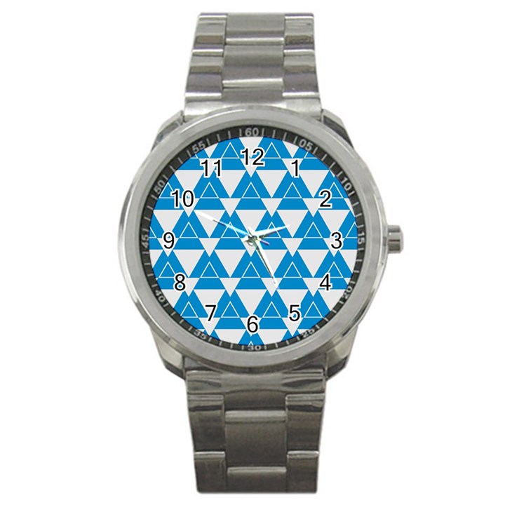 blue & white Triangle pattern  Sport Metal Watch