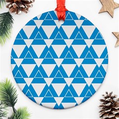 Blue & White Triangle Pattern  Round Ornament (two Sides)