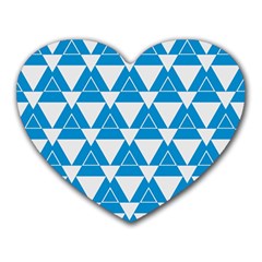 Blue & White Triangle Pattern  Heart Mousepads by berwies