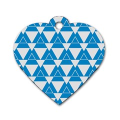 Blue & White Triangle Pattern  Dog Tag Heart (two Sides) by berwies