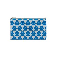 Blue & White Triangle Pattern  Cosmetic Bag (small)  by berwies