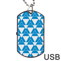 Blue & White Triangle Pattern  Dog Tag Usb Flash (one Side) by berwies