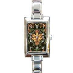 Beautiful Filigree Oxidized Copper Fractal Orchid Rectangle Italian Charm Watch by jayaprime