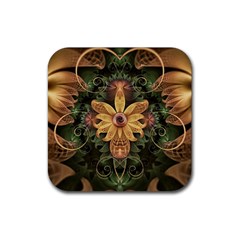 Beautiful Filigree Oxidized Copper Fractal Orchid Rubber Coaster (square)  by jayaprime